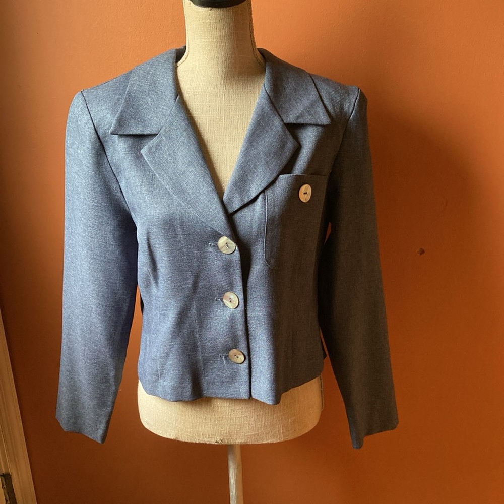 Vintage Melissa Lawrence Slate Blue  Cropped Blazer